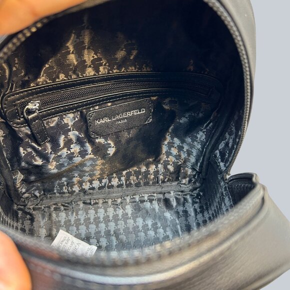 Karl Lagerfeld Paris Faux Leather Backpack With Eiffel Tower & Heart Pin Accents - Picture 4 of 10